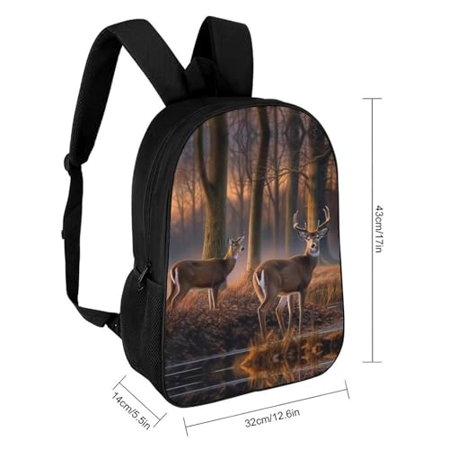 Unique Artistic 17" Durable Polyester Backpack Nature Wild Animal Deers Printed - Large Anti-Wrinkle Carryall with Adjustable Straps & Side Pockets2