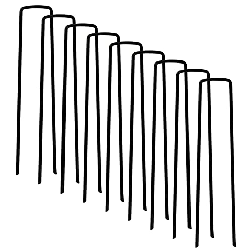 FOAZ 100 Pack 6 Inch U-Shaped Garden Landscape Galvanized Staples, Artificial Turf Securing Nail Pins for Christmas Outdoor Tents Farm Lawn Fabric Netting (Black)