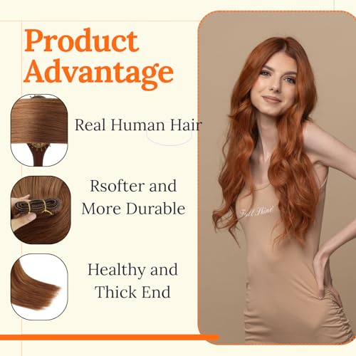Image of Full Shine 20 Inch Invisible Weft Hair Extensions 120G Remy Human Hair | Color Copper Brown, Invisible Weft Extensions, Remy Sew In Hair, Party Styling, Date Night, Add Volume