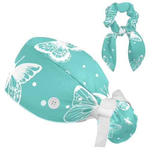 Bonnet médical arc-en-ciel pour femme avec chouchou assorti et bandeau élastique réglable