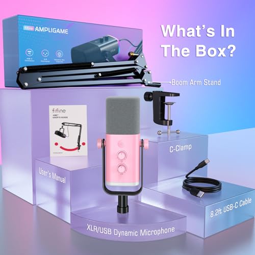 FIFINE XLR Gaming Microfone USB,kit de microfone dinâmico para PC para vocal,gravação,podcast, strea