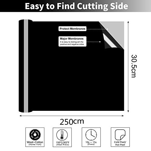 Miniatura 2 de Bocguy Vinilo Textil Termoadhesivo, 30.5 Cm X 255 Cm Vinilo Textil Negro Con Gancho Deshierbe, Vinilo Termoadhesivo Textil Para Diy Camisetas Y Más Telas, Fácil De Cortar Negro