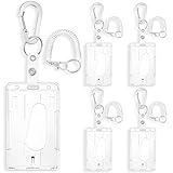 Geyoga 5 Pack Cruise Card Holder, Clear Hard PC ID Badge Holder with Stretchable Wrist Coil Keychain and Clip, Vertical Access Card Case for Ship, Work, School, Gym
