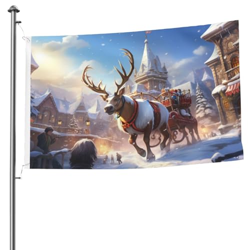Drapeau double face renne et traîneau 1,5x2,4 m pour grand jardin