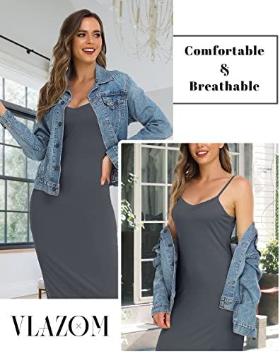 Image of Vlazom Women Full Slips Sexy Soft Slip Dress for Under Dress Spaghetti Strap Cami Slip Chemises V Neck Negligee S-3XL