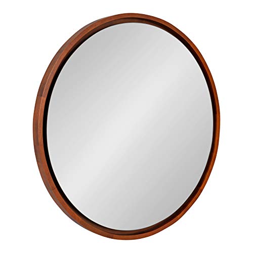 Kate and Laurel Evans Mid-Century Round Wood Framed Wall Mirror, 30 inch Diameter, Walnut Brown, Decorative Modern Mirror for Wall