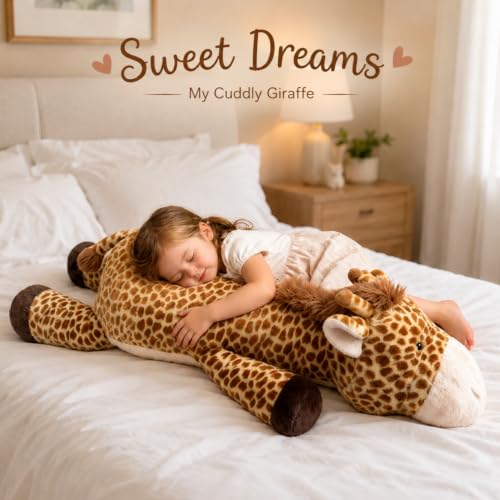 Image of MMguai 40inch Giant Giraffe Stuffed Animal, Cute Cuddly Stuffed Giraffe Plush Toy Pillow, Big Large Soft Giraffe Plushie Gift for Kids, Adults, Boys & Girls, Birthday
