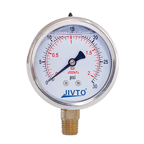 Pressure Gauge,Glycerin Liquid Filled,2-1/2" Dual Scale Dia,0-30 ...