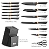 YOSFO Kitchen Knife Set,15 Pcs Knife Set with Block and Sharpener,High Carbon Stainless Steel Ultra Sharp,Dishwasher Safe