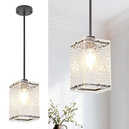 Image of Water Ripple Glass Pendant Lights Kitchen Island, Black, 1 Pack