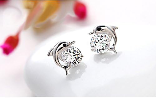 Crystalline Azuria Women Girls 18ct White Gold Plated White Zirconia Crystals Dolphins Stud Earrings, Silver - Image 3