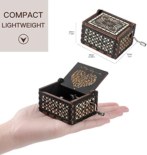 JOTELEMO Can't Help Falling in Love Wood Music Box, Antique Engraved Hand Crank Musical Boxes Case for ifts for Lover, Boyfriend, Girlfriend, Husband, Wife(Black)
