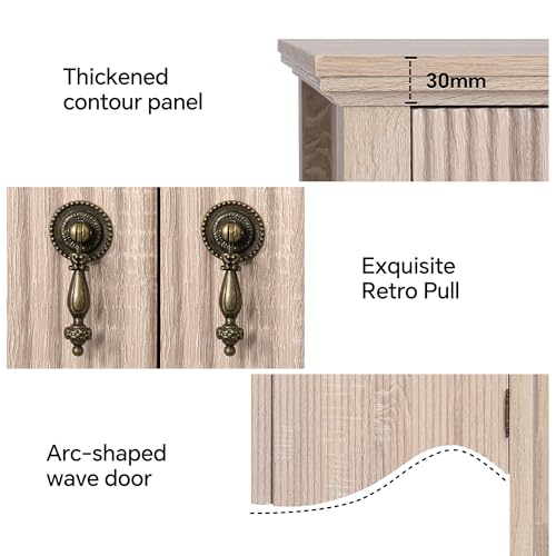 Image of FUSUNBAO 40 inch Fluted Buffet Cabinet, Sideboard Credenza with Drawer,Walnut | Retro,Storage Cabinet,Fluted Sideboard Credenza, 2 Drawer, Accent Bar Cabinet, For Living Room, Dining Room, Entryway