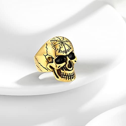 Gothic Skull Ring for Women Men Gold/Black/Silver Plated Nordic Compass Vintage Biker Rings Jewelry Size 7-14