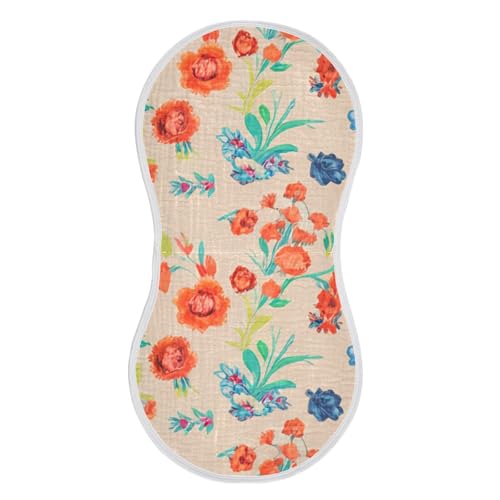 Flowers Watercolor Beige Burp Cloths for Babies Burp Rag Cotton Spit Up Rag for Girls Babies2