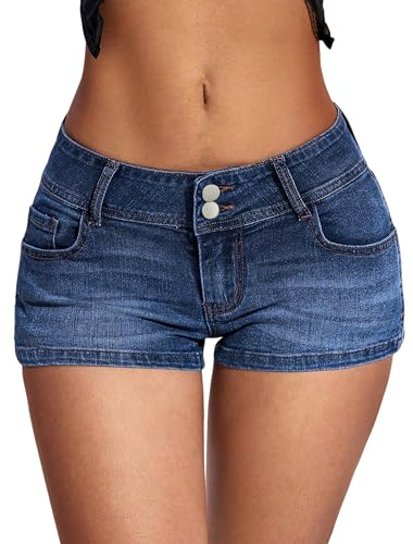 IWD Low Rise Jean Shorts for Women Y2k Stretchy Mini Denim Shorts 2026 Summer Trendy Micro Jorts Country Concert Outfits (Dark Blue Medium)