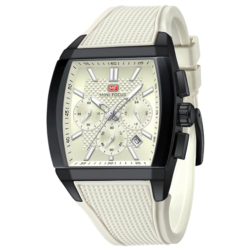 MF MINI FOCUS Reloj de pulsera analógico para hombre, reloj Tonneau para hombre con cronógrafo, ideal para entusiastas del deporte y uso diario, Blanco sucio MF MINI FOCUS Reloj de pulsera analógico para hombre, reloj Tonneau para hombre con cronógrafo, ideal para entusiastas del deporte y uso diario, Blanco sucio