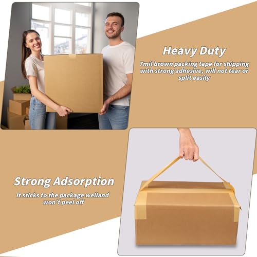 Image of Oleitodh 12 Pack Brown Paper Packing Tape, Kraft Paper Tape Bulk 2 inch x 55 Yardx 7 mil Gummed Tape for Marking, Sealing Box, Masking, Shipping, Strong Adhesive Easy-to-Tear Waterproof Tape
