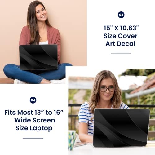LSS 15 15.6 Inches Laptop Notebook Skin Sticker with 2 Wrist Pads - Reusable Cover Protector Vinyl Sticker Cover Decal Fits 13" - 16" HP Asus Acer Samsung - Black Waves - 2