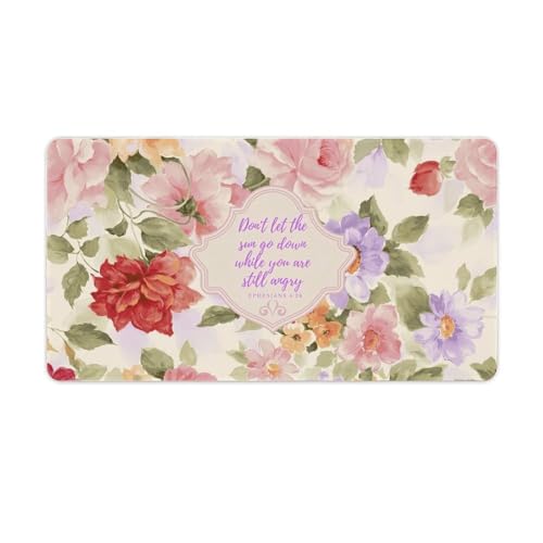 Ephesians 4:26 Vintage Rose Bible Verse Desk Pad 15.7"x29.5", Inspirational Scripture Mouse Pad with Non-Slip Rubber Base, Christian Desk Mat for Office, Home, Gaming