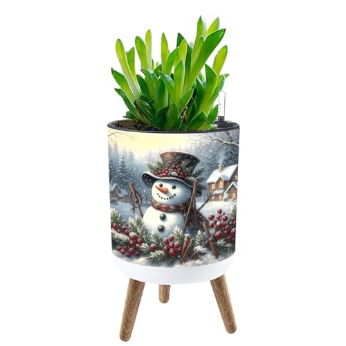 JBNJANKDAV Planter with Stand Winter Snowman Red Berries Snowy Cottage