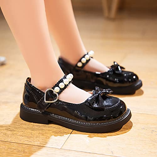 Girls Dress Shoes Wedding Bowknot Leather Shoes Princess Shoes Party School Shoes Size 2 Girls Sandals (Black, 37 Big Kids)3