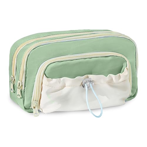 Image of FunBlast Pencil Pouch for Girls - Multiple Compartment Zipper Pouch with Drawstring Pocket, Aesthetic Pouch for Girls, Kawaii Pencil Case, Cute Pouches for Girl, Return Gift for Kids (Sea Green)