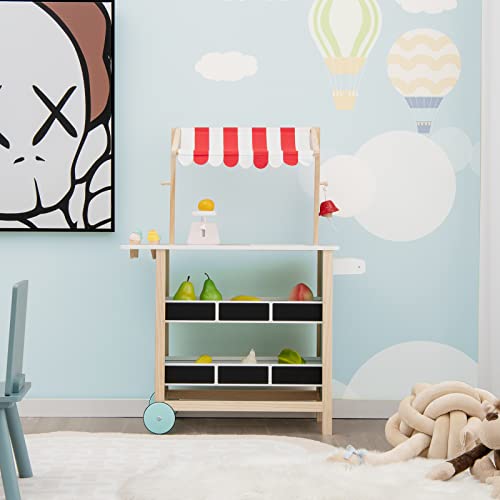 Honey Joy HJ-1434-CA Kids Ice Cream Cart, Wooden Grocery Store Playset W/6 Pieces Play Food thumb #7