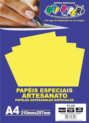 Papel Plus, A4, 180G, Amarelo Lumi, pct c/ 20 fls, 10585, OFF PAPER