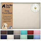 GORILLA GRIP 100% Waterproof Raised Edge BPA Free Silicone Pet Feeding Mat, Dog Cat Food Mats Contain Spills Protects Floors, Placemats for Cats and Dogs Water Bowl, Pets Accessories 16x10, Cream