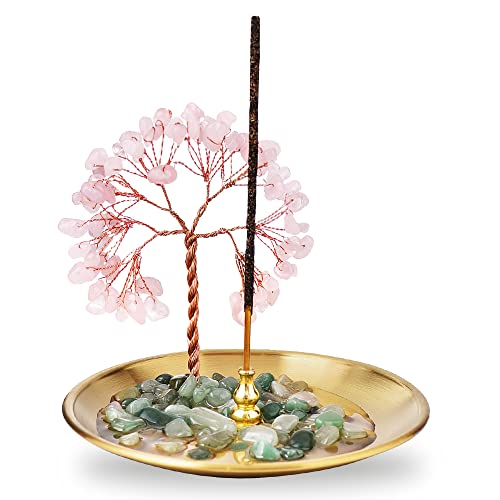 Incense Holder for Sticks, Healing Crystal Stone Money Tree Incense Burner, Ash Catcher for Yoga, Meditation and Home Decor