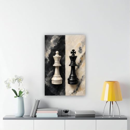 Toile d'échecs noir et blanc King Queen grand format premium