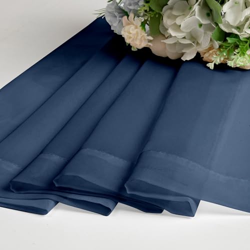 Image of Chyhomenyc Sheer Window Valance Curtains, 42x14 Inches Light Filtering Valances Windows Treatment, Small Rod Pockets Voile Sheer Curtains for Living Room /Bathroom /Basement, Navy Blue, 2PCS