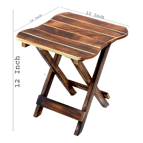 Image of Wooden Foldable Adjustable Side Table /End Table /Coffee Table /Plant Stand /Outdoor Table /Stool Outdoor Side Tables for Patio, Garden, Deck (1, Square)