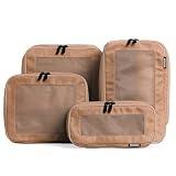 Aerotrunk Compression Packing Cubes for Travel - Luggage Organizer Bags - Double Zipper Packing Cubes for Suitcases (4-Pack, Mocha)