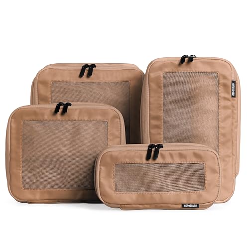 Image of Aerotrunk Compression Packing Cubes for Travel - Luggage Organizer Bags - Double Zipper Packing Cubes for Suitcases (4-Pack, Mocha)