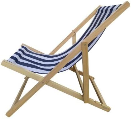 Versatile and Relaxing Folding Sling Chair with Adjustable Backrest, Outdoor Use, Dark Blue Stripe