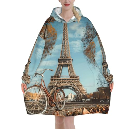 Couverture à capuche motif Tour Eiffel avec manches et poche géante