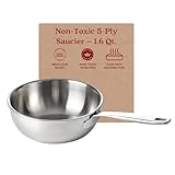 Alva Maestro 1.6 Qt 5-Ply Stainless Steel Saucier Pan - Premium Non-Toxic Cookware with Lasered Measurements - PFAS/PFOA/PTFE Free - Induction Compatible with Stay-Cool Handle & Oven Safe Pot