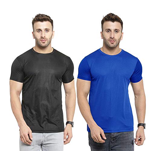 Image of TQH Men Dri Fit Polyester Half Sleeve Round Neck Multicolor t Shirts - Combo Set of 2