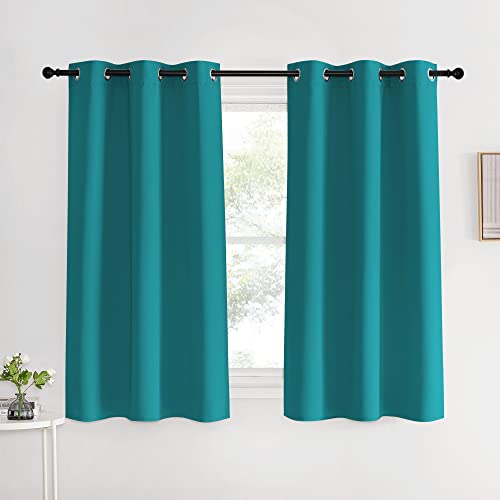 NICETOWN Room Darkening Curtains 60 inch Length 2 Panels, Peacock Teal, 2 Pieces, W42, Thermal Insulated Grommet Blackout Curtains for Modern Casual E