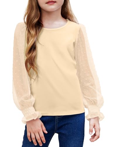 Image of Arshiner Girls Long Sleeve Shirt with Ruffle Cuffs Polka Swiss Dots Kids Girls Pullover Shirts Cute Crewneck Girls Top