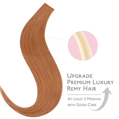 Image of WENNALIFE Invisi Edge Tape in Hair Extensions Human Hair | 22 Inch 50g 20pcs Auburn Ginger Invisi Remy Hair tensions Natural Seamless Injected Tape Ins Straight