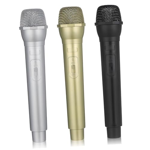 LALADEFIEE 3 Piezas Micrófonos de Juguete de Plástico para Utilería de Micro Falso Colores Negro Dorado y Plateado para Disfraces Karaoke Fiestas de Cumpleaños y Actuaciones Escenario