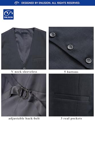 Image of Enlision Men's Suit Vest Business Formal Dress Waistcoat Solid Color Vest for Suit or Tuxedo