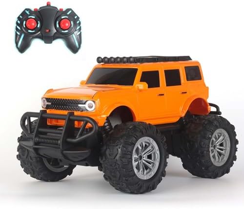 popsugar Off Roader Rechargeable Remote Control Car | RC Car Monster Truck | 4 Headlight Modes | Lithium Battery | C-Type Charging | 2.4GHz Remote Controller | Made in India, Orange
