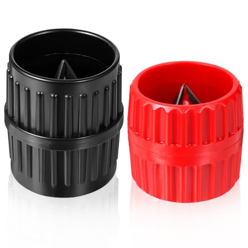 2 Pcs Tubing Chamfer Tool Inner-Outer Reamer Pipe Copper Reamers Tube Deburring Reamer for PVC PPR Copper Brass Aluminum Pipes (Red, Black)