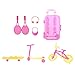 JOYKK 7Piezas / Set Trolley Case Raqueta de Tenis Auricular Sombrero para el Sol Scooter Patineta Bicicleta Miniaturas Accesorios para Casas de muñecas - Color al Azar