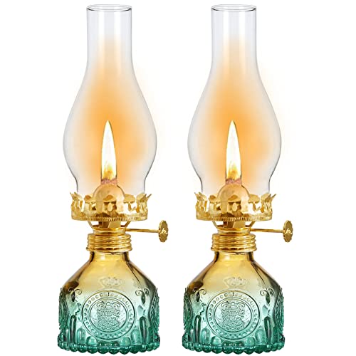 2 Pcs Vintage Large Kerosene Lamp Oil Lantern Color Glass
