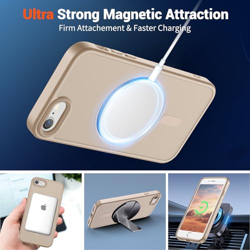 Image of SUPFINE Magnetic for iPhone SE Case 2022 (3rd) /2020 (2nd), iPhone 8 Case (Compatible with MagSafe) (Military Grade Drop Protection) Slim Translucent Matte Phone Case,Desert Gold